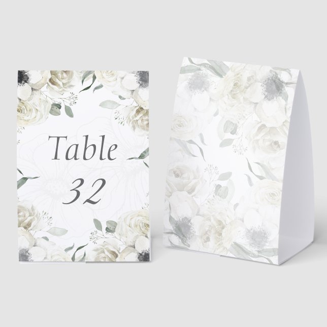 White Floral Botanical Folded Wedding Table Number (Front/Back)
