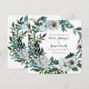 White Floral Botanical Greenery Wreath Wedding Invitation