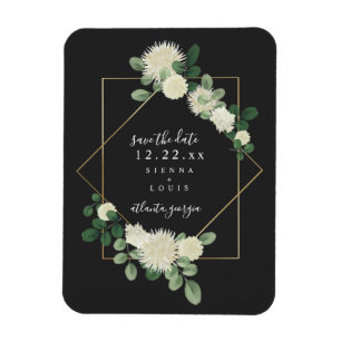 White Floral Botanical Grey Wedding Save The Date Magnet