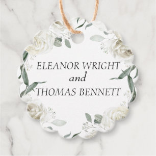 White Floral Botanical Scalloped Wedding Favour Ta Tags