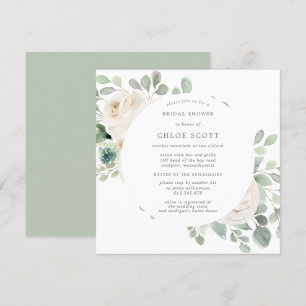 White Floral Botanical Square Bridal Shower Invita Invitation