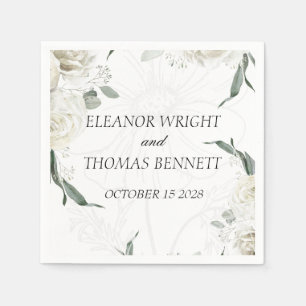 White Floral Botanical Wedding Custom Paper Napkin