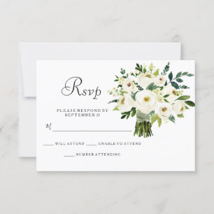 White Floral Bouquet Elegant Wedding RSVP