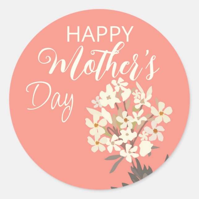 White Floral Bouquet / Mother's Day Classic Round Sticker (Front)