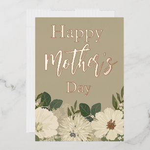 White Floral Bouquet/ Mother's Day Foil Holiday Card