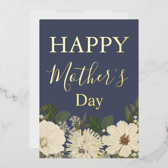 White Floral Bouquet/ Mother's Day    Foil Holiday Card (Envelope)