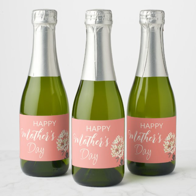 White Floral Bouquet / Mother's Day Sparkling Wine Label (Bottles)