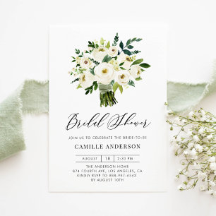 White Floral Bouquet Spring Bridal Shower Invitation