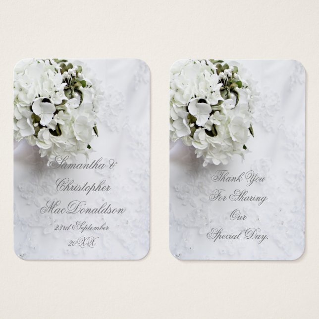 White floral bouquet wedding thank you tag (Front & Back)