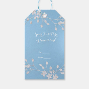 White Floral Branch Blue Bridal Shower Chic Favour Gift Tags