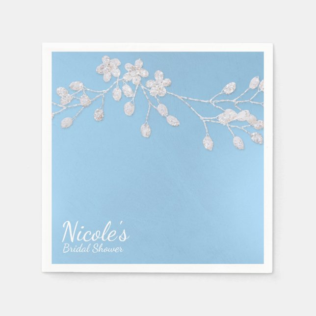 White Floral Branch Blue Bridal Shower Custom Chic Napkin (Front)