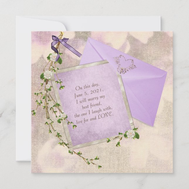 white  floral branch on wedding stationery invitation (Front)