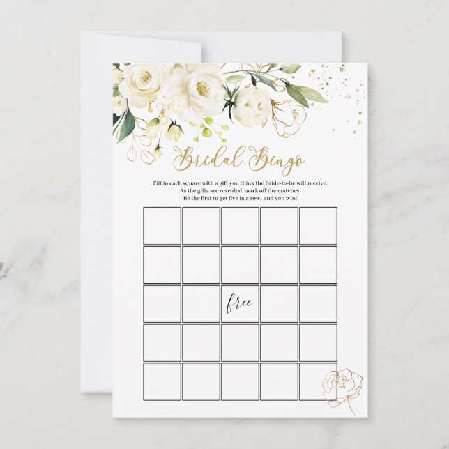 White Floral Bridal Bingo/He Said, She Said Games Invitation (Front)