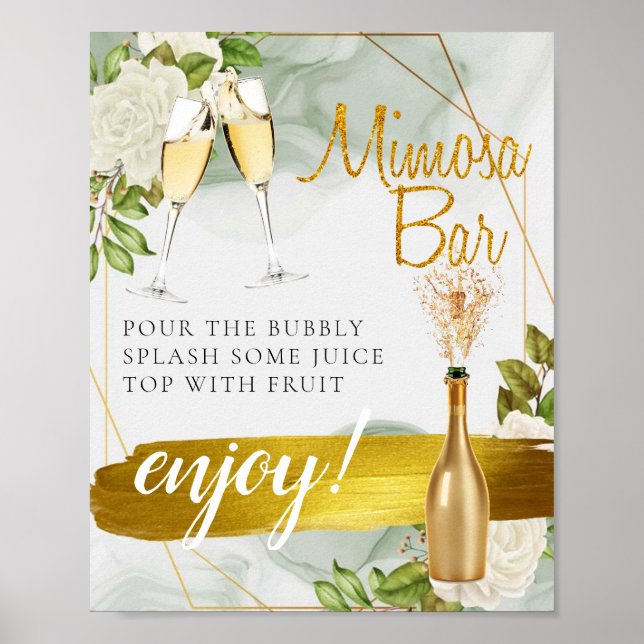 White Floral Bridal Brunch Mimosa Bar Sign (Front)