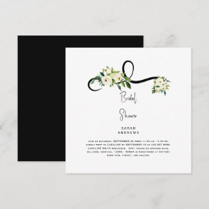 White Floral Bridal Shower B/W Square Invitation