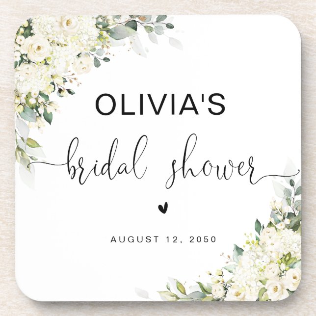 White Floral Bridal Shower Coaster (Front)