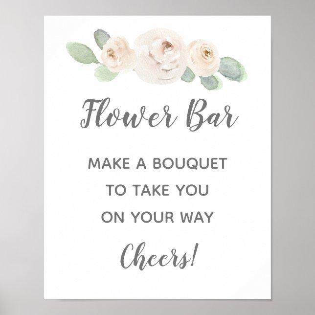 White Floral Bridal Shower Flower Bar Sign (Front)