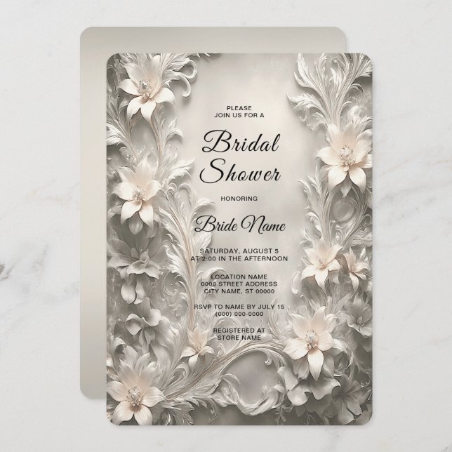 White Floral Bridal Shower Invitation (Front/Back)