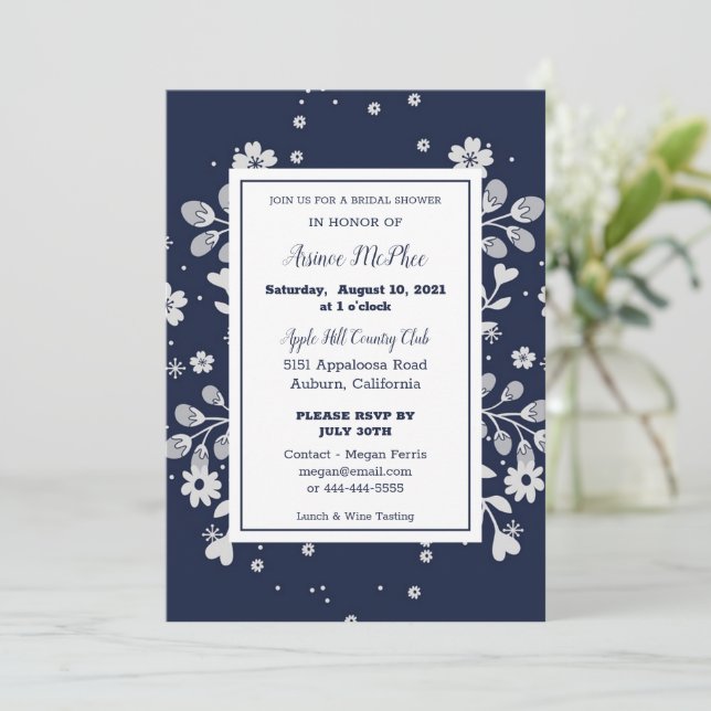 White Floral Bridal Shower Invitation (Standing Front)