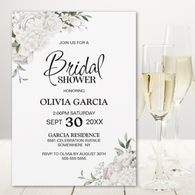 White Floral Bridal Shower Invitation (Creator Uploaded)