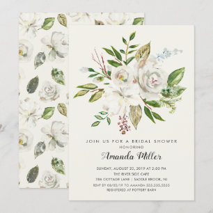 White Floral Bridal Shower Invitation