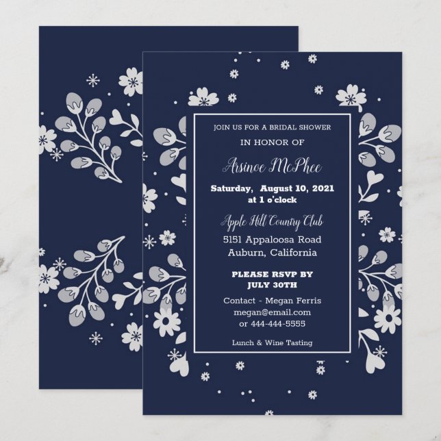 White Floral Bridal Shower Invitation (Front/Back)