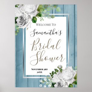 White Floral Bridal Shower Welcome Sign