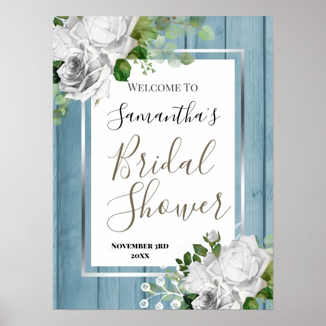 White Floral Bridal Shower Welcome Sign (Front)