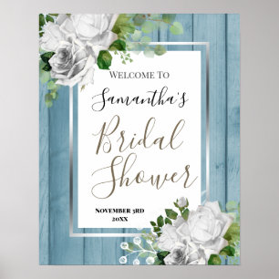 White Floral Bridal Shower Welcome Sign