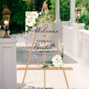White Floral Bridal Shower Welcome Sign