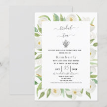 White Floral Bridal Tea Invitation