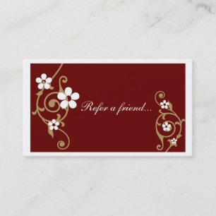 White floral brown refer a friend business cards