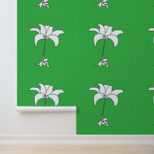 White Floral Brt Green Wallpaper
