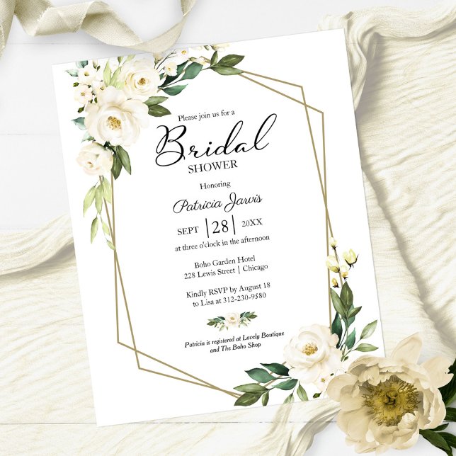 White Floral Budget Bridal Shower Invitation (Creator Uploaded)