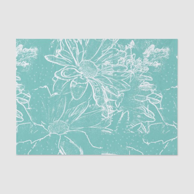 White Floral Bundle Transparent - Blue Tissue Paper (Front)
