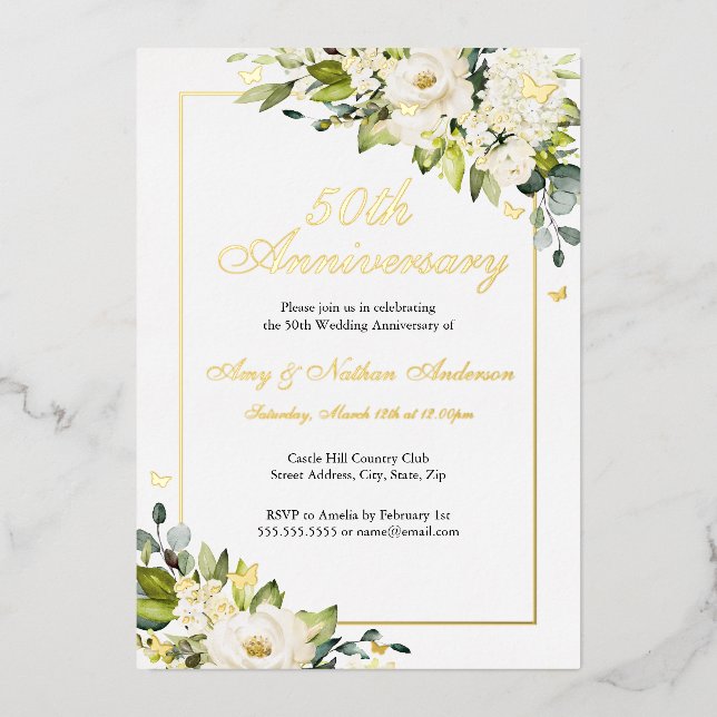 White Floral Butterfly 50th Wedding Anniversary  (Front)