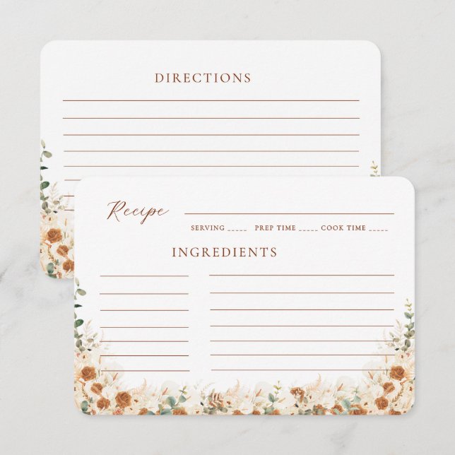 White Floral Calla Lilies Bridal Shower Recipe  Enclosure Card (Front/Back)