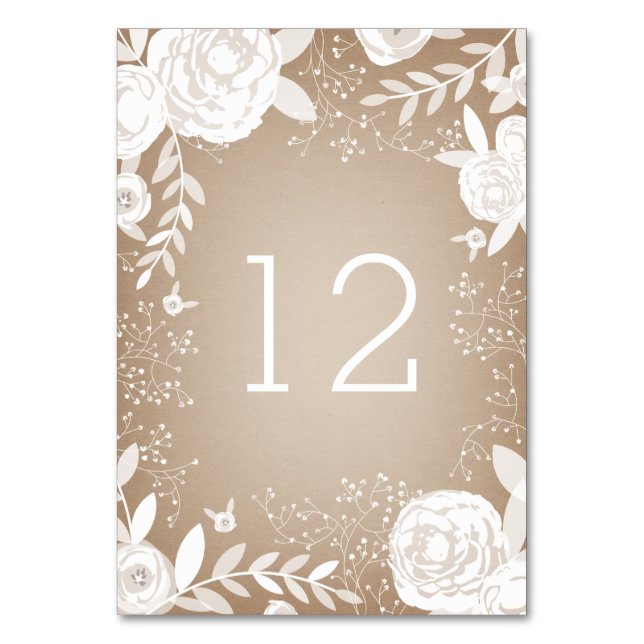 White Floral Card Stock Inspired Table Number (Front)