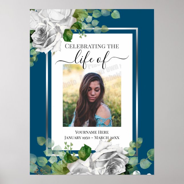 White Floral Celebration of Life Poster (Front)