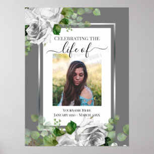 White Floral Celebration of Life Poster