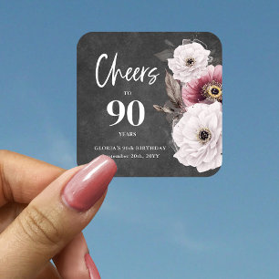 White Floral Chalkboard Cheers to 90th Birthday Square Sticker