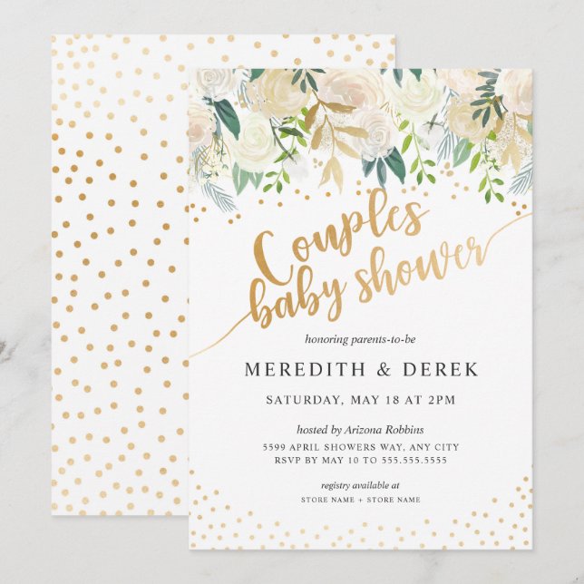 White Floral Couples Baby Shower Invitation (Front/Back)