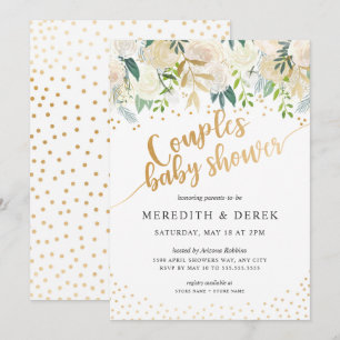 White Floral Couples Baby Shower Invitation