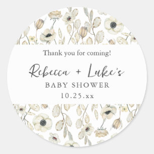 White Floral couples baby shower thank you favor Classic Round Sticker