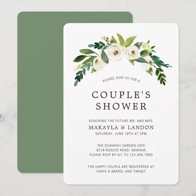 White Floral Couples Elegant Bridal Shower Invitation (Front/Back)