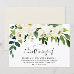 White Floral Cream Beautiful Christening Baptism Invitation
