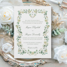 White Floral Crest & Monogram Elegant Wedding