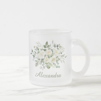 White Floral Custom Bridesmaid Favour  Frosted Glass Coffee Mug