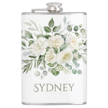 White Floral Custom Bridesmaid / Groomsmen Gift