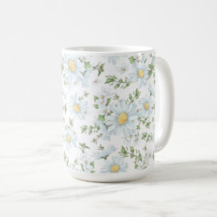 White Floral Daisies Classic Mug, 15 oz Coffee Mug